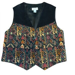 Vintage Adrian Jordan Aztec Suede & Tapestry Embroidered Vest 14/16